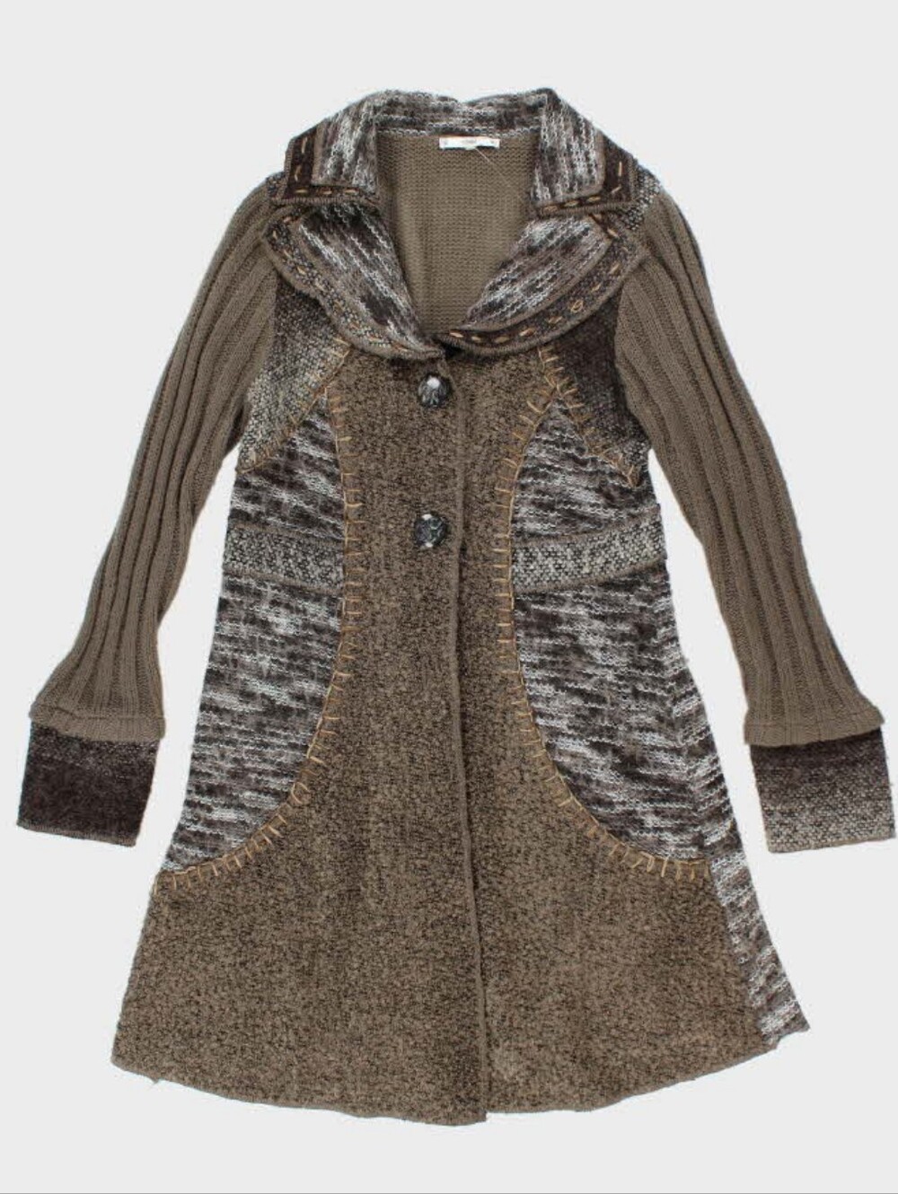 Y2K Sioni Studio Boho Patchwork Mohair Blend Cardigan Mori Girl Fairygrunge MP